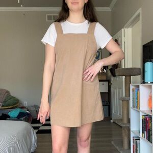 Tan beige square neck corduroy blend smock mini dress